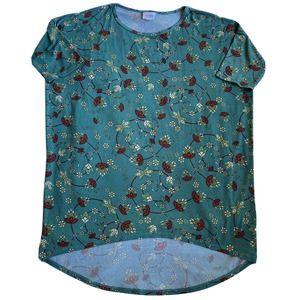 LuLaRoe Irma Tunic Shirt Top Sz XS Multicolor Hi-Lo Teal Blue Floral Boho Hippie
